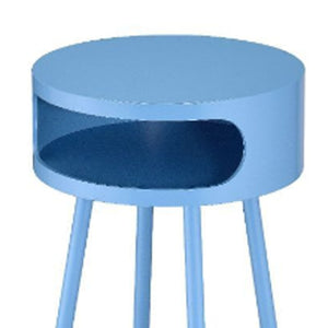 HomeRoots 26" Light Blue Solid Wood Round End Table with Shelf – Modern-Retro Charm for Small Spaces! 286362