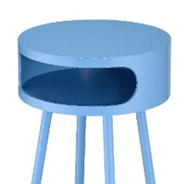 HomeRoots 26" Light Blue Solid Wood Round End Table with Shelf – Modern-Retro Charm for Small Spaces! 286362