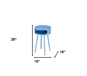 HomeRoots 26" Light Blue Solid Wood Round End Table with Shelf – Modern-Retro Charm for Small Spaces! 286362