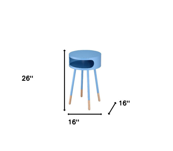 HomeRoots 26" Light Blue Solid Wood Round End Table with Shelf – Modern-Retro Charm for Small Spaces! 286362