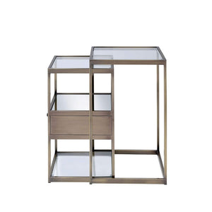 Homeroots Set Of Two 26" Brass And Clear Glass And Iron End Table With Drawer And Two Shelves With Magazine Holder   286376