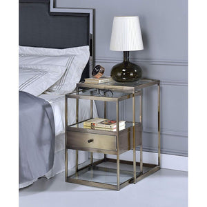 Homeroots Set Of Two 26" Brass And Clear Glass And Iron End Table With Drawer And Two Shelves With Magazine Holder   286376