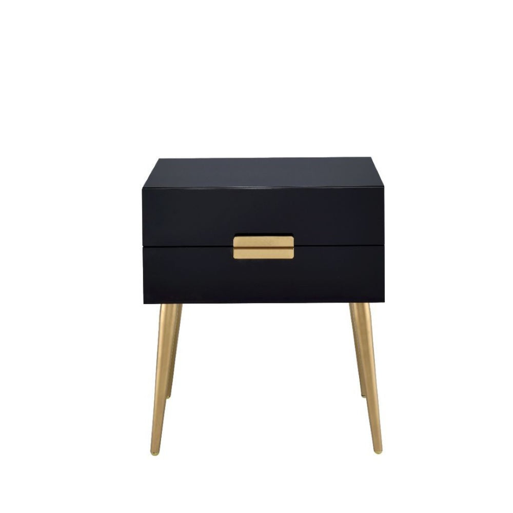 HomeRoots 24" Chic Wood and Iron End Table with Two Drawers for Stylish Storage and Modern Elegance in Any Room Black and Gild 286383