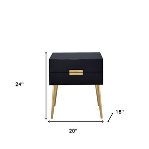 HomeRoots 24" Chic Wood and Iron End Table with Two Drawers for Stylish Storage and Modern Elegance in Any Room Black and Gild 286383