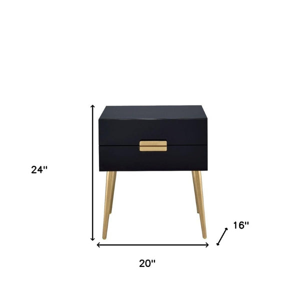 HomeRoots 24" Chic Wood and Iron End Table with Two Drawers for Stylish Storage and Modern Elegance in Any Room Black and Gild 286383
