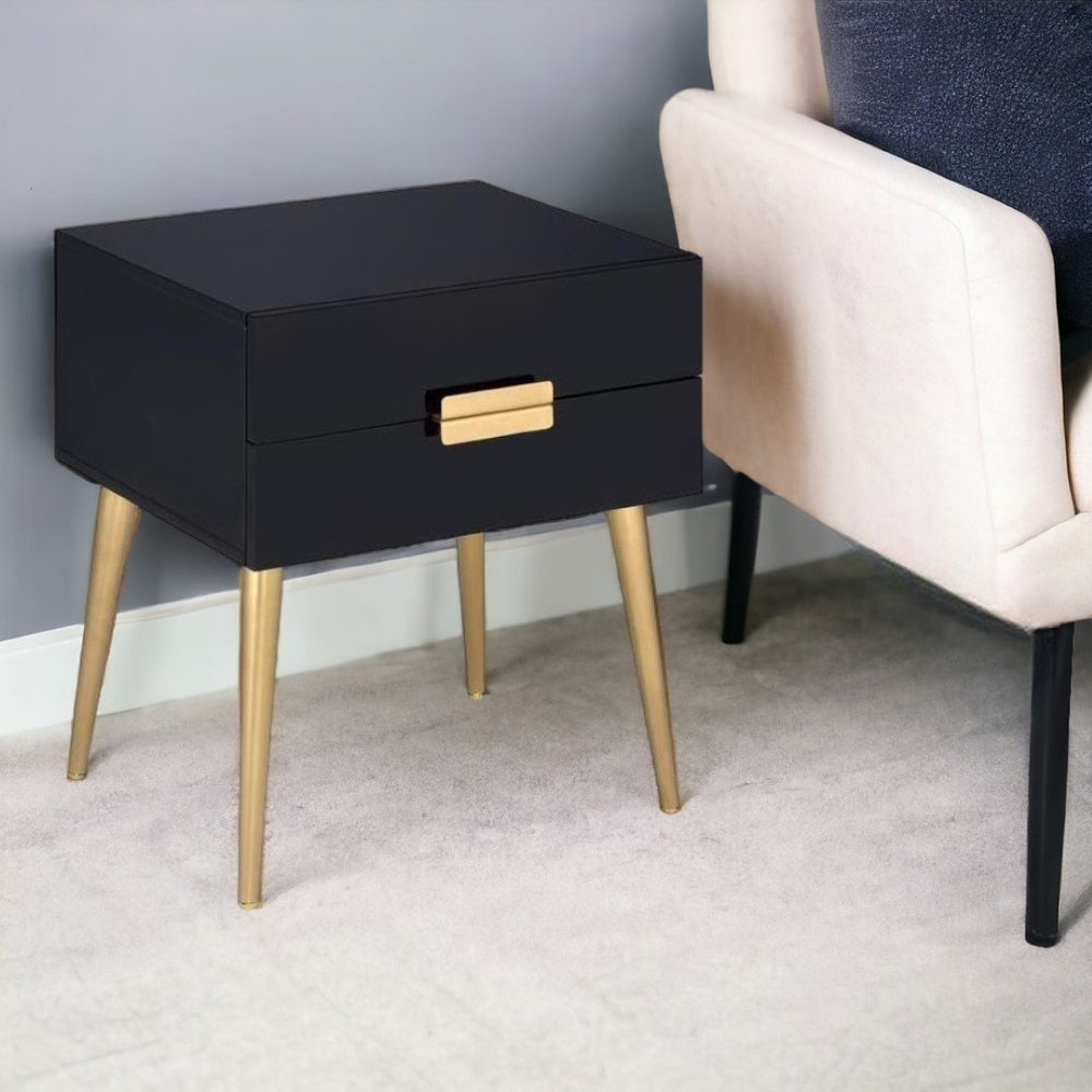 HomeRoots 24" Chic Wood and Iron End Table with Two Drawers for Stylish Storage and Modern Elegance in Any Room Black and Gild 286383