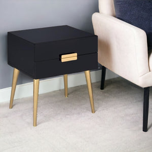 Homeroots 24" Black And Gold End Table With Two Drawers Black And Gild  286383