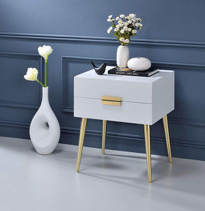 Homeroots 24" Gold And White End Table With Two Drawers White And Gold  286384