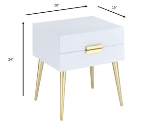 Homeroots 24" Gold And White End Table With Two Drawers White And Gold  286384