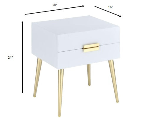 Homeroots 24" Gold And White End Table With Two Drawers White And Gold  286384