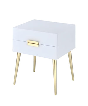 HomeRoots 24" Chic Wood and Iron End Table with Two Drawers for Stylish Storage and Modern Elegance in Any Room White and Gold 286384