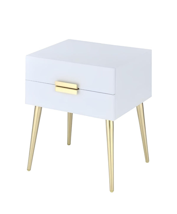 HomeRoots 24" Chic Wood and Iron End Table with Two Drawers for Stylish Storage and Modern Elegance in Any Room White and Gold 286384