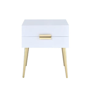 HomeRoots 24" Chic Wood and Iron End Table with Two Drawers for Stylish Storage and Modern Elegance in Any Room White and Gold 286384