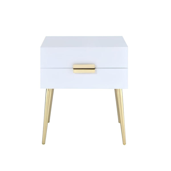 HomeRoots 24" Chic Wood and Iron End Table with Two Drawers for Stylish Storage and Modern Elegance in Any Room White and Gold 286384