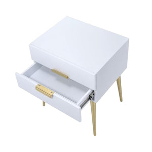 HomeRoots 24" Chic Wood and Iron End Table with Two Drawers for Stylish Storage and Modern Elegance in Any Room White and Gold 286384