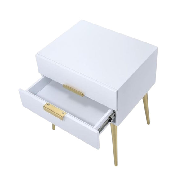 HomeRoots 24" Chic Wood and Iron End Table with Two Drawers for Stylish Storage and Modern Elegance in Any Room White and Gold 286384
