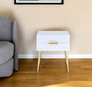 HomeRoots 24" Chic Wood and Iron End Table with Two Drawers for Stylish Storage and Modern Elegance in Any Room White and Gold 286384