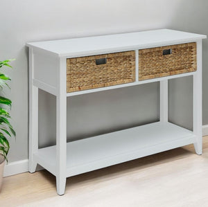 Homeroots 44" White And Natural Solid Wood Console Table With Shelves And Drawers White  286385
