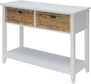 Homeroots 44" White And Natural Solid Wood Console Table With Shelves And Drawers White  286385