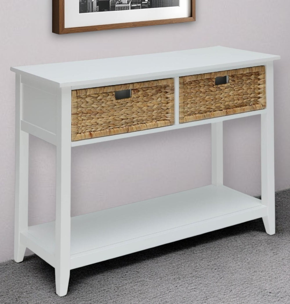 HomeRoots 44" White and Natural Solid Wood Console Table - Stylish Storage Solution for Any Space 286385