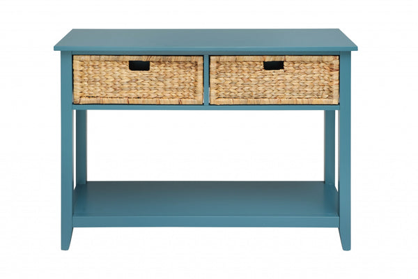 Homeroots 44" Teal Blue Solid Wood Console Table Teal  286387