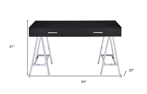 HomeRoots 54" Black and Silver Writing Desk - Stylish, Functional, and Perfect for Home Office or Study! 286391