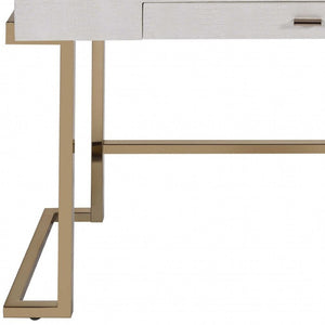 HomeRoots 44" Elegant White and Champagne Glass Writing Desk - Modern Design for Home Office or Study 286395