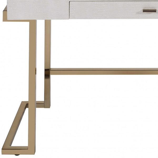 HomeRoots 44" Elegant White and Champagne Glass Writing Desk - Modern Design for Home Office or Study 286395