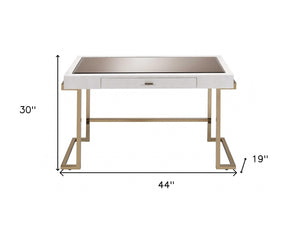 HomeRoots 44" Elegant White and Champagne Glass Writing Desk - Modern Design for Home Office or Study 286395