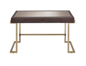 Homeroots Brown Faux Leather And Light Gold Mirror Desk   286396
