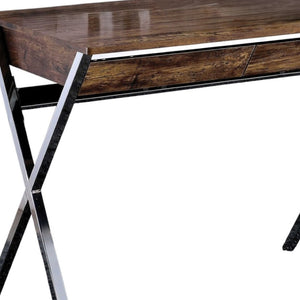 HomeRoots 36" Stylish Brown and Silver Writing Desk with Two Drawers - Compact Workstation for Home Office 286397