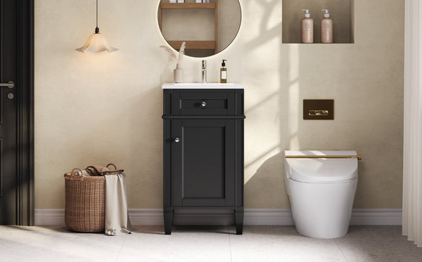 English Elm 18-inch French Style Freestanding Bathroom Vanity with Ceramic Sink Soft Close Storage Black N710P411340B