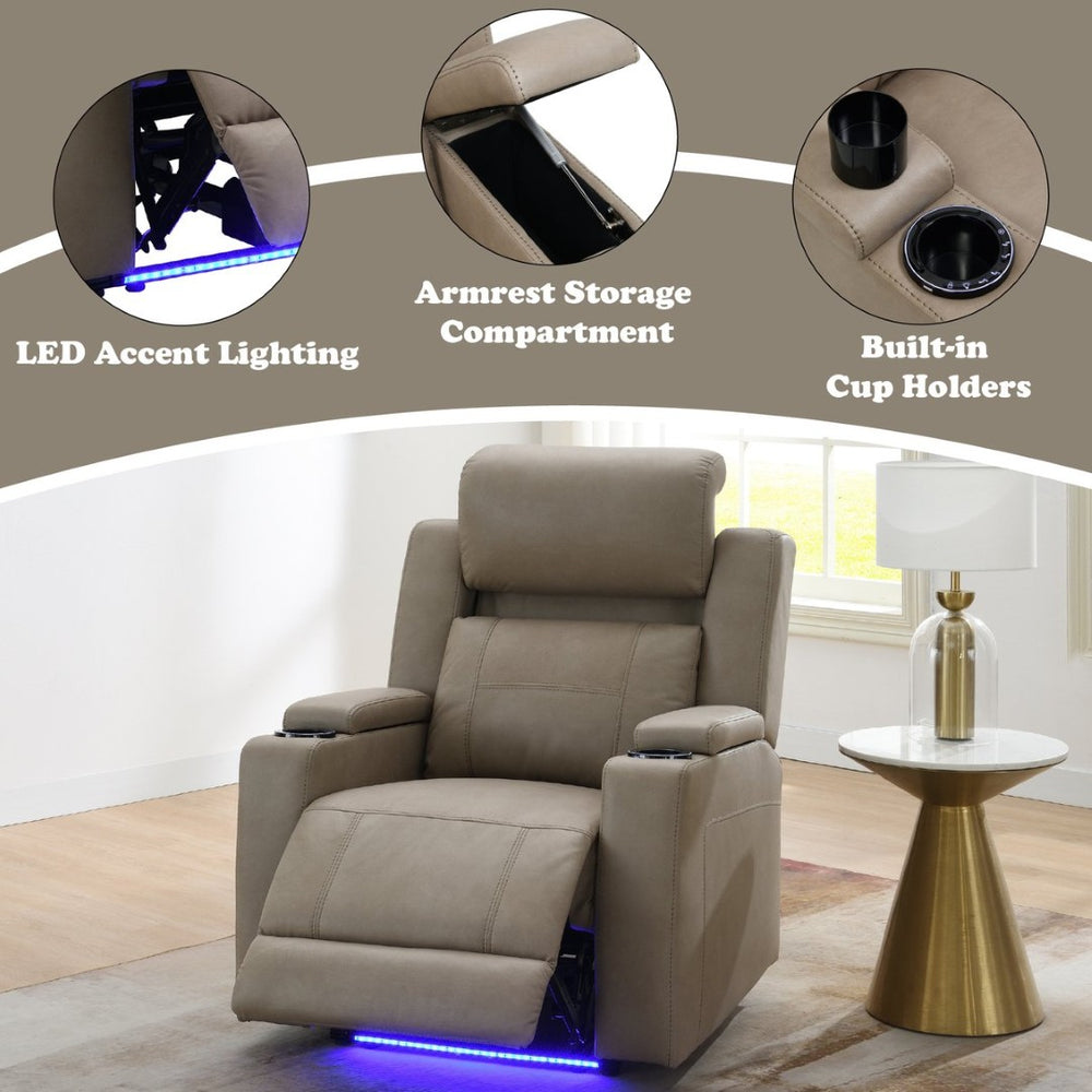 English Elm Lugo Camel Leather Power Recliner with Dual Motors and Built in Cup Holders B2726P469550