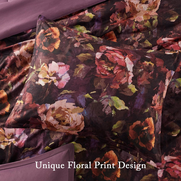 English Elm 4-piece Queen Velvet Floral Comforter Set with Ruched Pillow for Luxe Bedrooms B035P463193