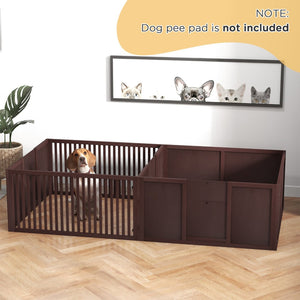 English Elm Pawhut Whelping Box For Dogs - Spacious, Durable, Two-Room Design With Removable Doors, Coffee Finish W2225P200572-GIGA