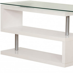 Homeroots 55" Clear And White Glass Mirrored L Shape Executive Desk   286409