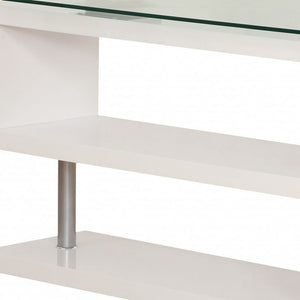 Homeroots 55" Clear And White Glass Mirrored L Shape Executive Desk   286409