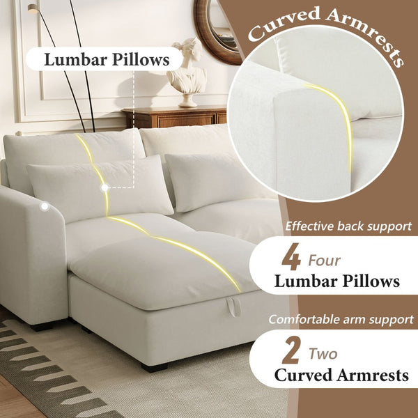 English Elm U_style Modular U-shaped Sectional Sofa with Storage Ottomans Linen Polyester 6 Seat Beige WY000462AAA