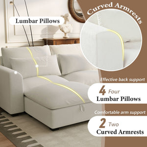English Elm U_style Modular U-shaped Sectional Sofa Six Seat Linen Fabric with Storage Ottomans Beige WY000491AAA