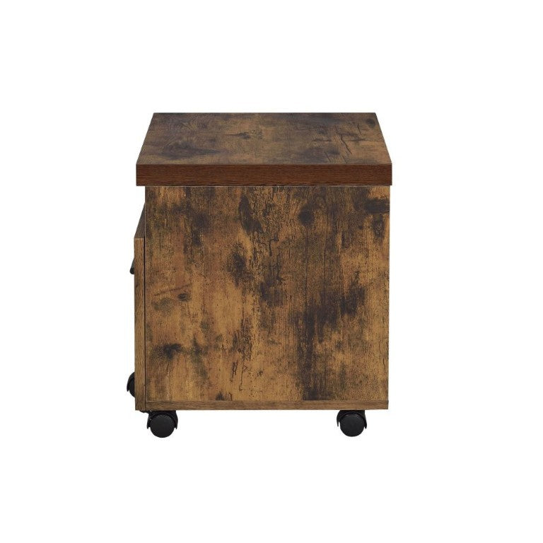 19 Inch Rustic Rolling File Cabinet with Single Drawer Solid Wood Office Storage