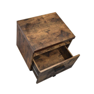 19 Inch Rustic Rolling File Cabinet with Single Drawer Solid Wood Office Storage