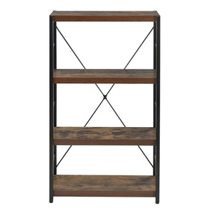HomeRoots 43" Vintage-Industrial Black and Brown Distressed Etagere Bookcase with Three Sturdy Shelves 286421