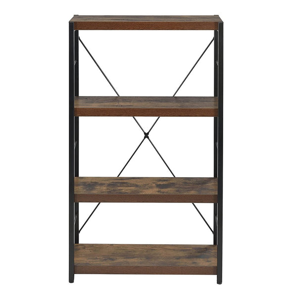 HomeRoots 43" Vintage-Industrial Black and Brown Distressed Etagere Bookcase with Three Sturdy Shelves 286421