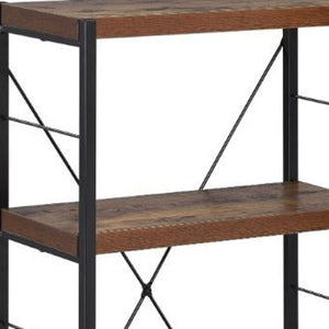 HomeRoots 43" Vintage-Industrial Black and Brown Distressed Etagere Bookcase with Three Sturdy Shelves 286421