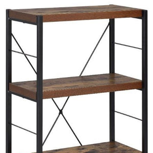 HomeRoots 43" Vintage-Industrial Black and Brown Distressed Etagere Bookcase with Three Sturdy Shelves 286421