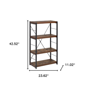 HomeRoots 43" Vintage-Industrial Black and Brown Distressed Etagere Bookcase with Three Sturdy Shelves 286421
