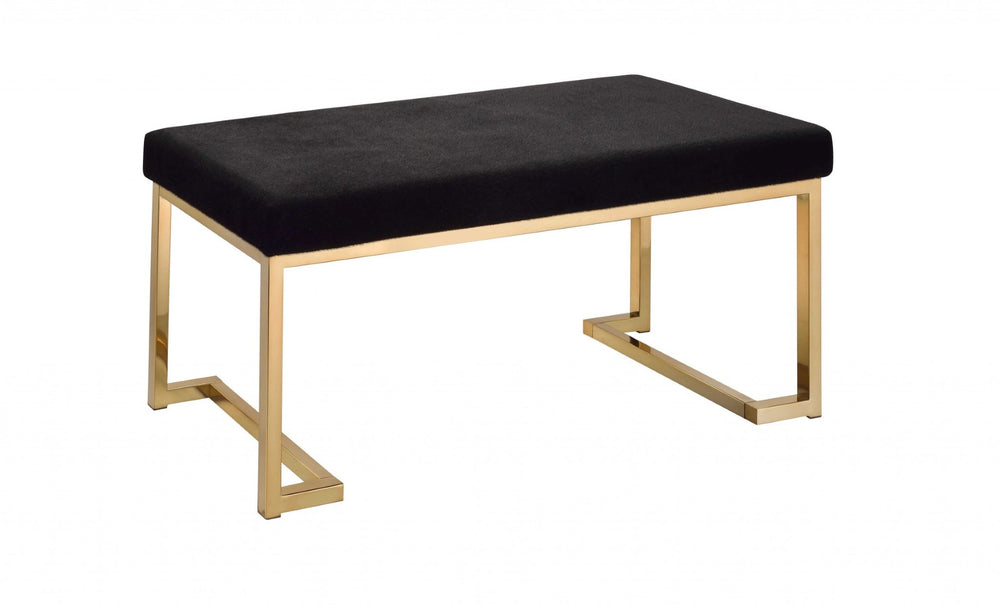 HomeRoots 40" Chic Black Faux Fur Bench with Champagne Metal Frame – Stylish Seating for Any Space 286427