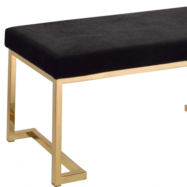 Homeroots 40" Black And Champagne Upholstered Faux Fur Bench  Metal 286427