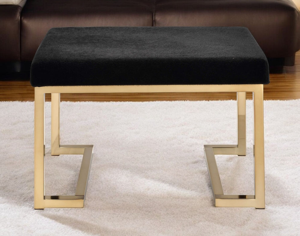 Homeroots 24" Black Cotton Blend And Gold Ottoman   286428