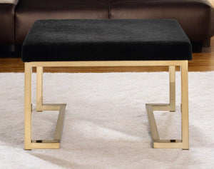 Homeroots 24" Black Cotton Blend And Gold Ottoman   286428